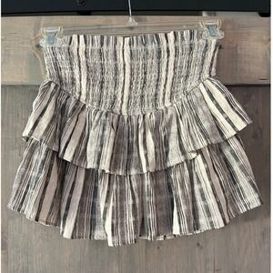 Vestique Tiered Ruffle Mini Skirt Skort Smocked Waist Striped Women's Size Small